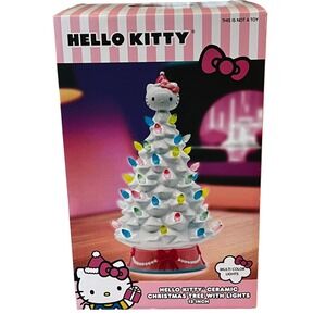 Hello Kitty White Ceramic Christmas Tree 12" Light Up Multi Color Lights New NIB